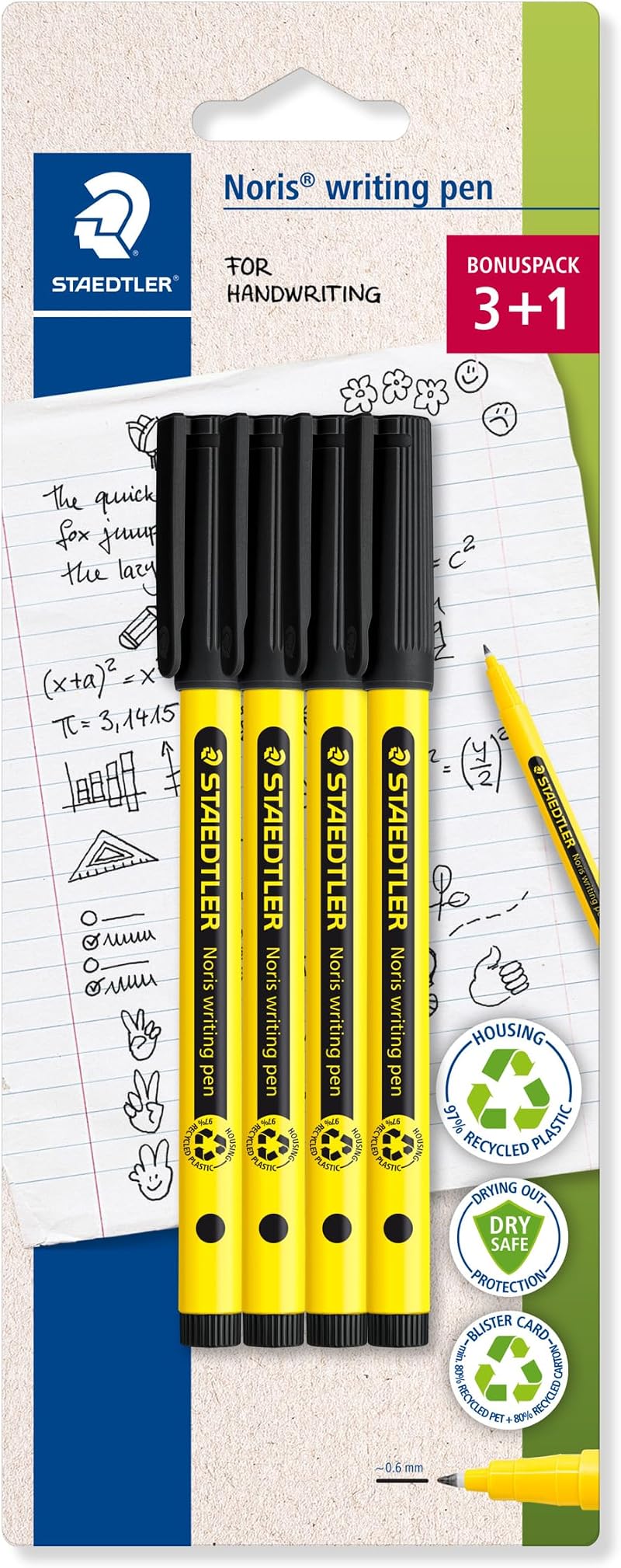 STAEDTLER Noris Handwriting Pen Black Pack of 4 0.6 mm 307-9 BK4