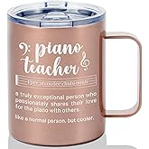 Onebttl Piano Teacher Gift for Women, 12oz/350ml Stainless Steel Insulated Coffee Mug with Lid - Rosegold