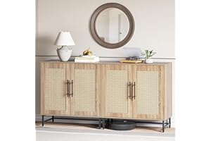 KFO Storage Cabinet with Handmade Natural Rattan Doors, Rattan Buffet Cabinet Sideboard, Accent Cabinets for Living Room, Hallway, Dining Room, Entryway, 2 Pack