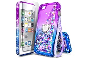 NGB SUPREMACY NGB iPod Touch 7 Case, iPod Touch 6/5 Case with HD Screen Protector and Ring Holder for Girls Women Kids, Glitter Liquid Cute Case for Apple iPod Touch 7th/6th/5th Generation (Purple/Blue)