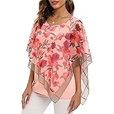 SeSe Code Women's Elegant Mesh Blouses Flowy Poncho Tops Dressy Casual Shirts