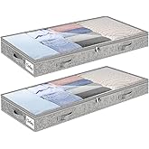 4 Inch Low Profile Under Bed Storage Drawer 2 Pack, Lightweight Underbed Clothes Storage Container Bins with NO STURCTURE, Shallow Storage Bag for Dorm & Home, With Clear Lids & Water-Resistant Fabric