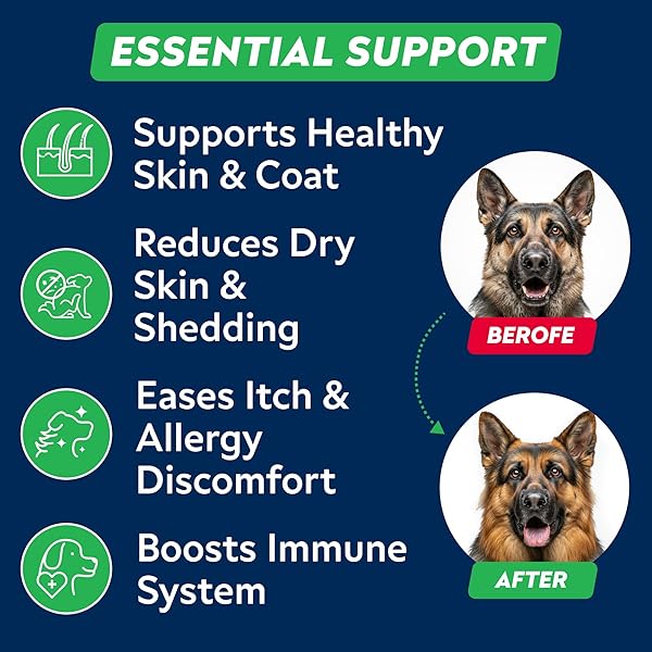STRELLALAB OMEGA 3 FOR DOGS – (180CT) FISH OIL TREATS – ALLERGY & ITCH RELIEF SKIN & COAT SUPPLEMENT – DRY ITCHY SKIN, ANTI SHEDDING & HOT SPOTS TREATMENT – PET SALMON OIL CHEWS – CHICKEN FLAVOR