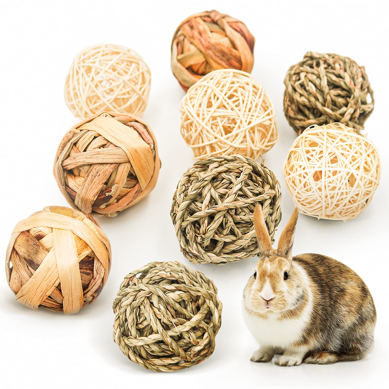 Episkey 9 Pcs Rabbit Toys, Rabbit Treats Guinea Pig toys Small Pets Chew Balls Grass Balls Natural Toys for Rabbits Chinchilla Bunnies Gerbils and Hamster (2.75-3.15", 9 Pcs)