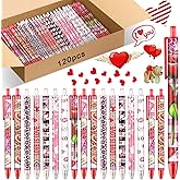 Leinuosen 120 Pcs Valentine's Day Ballpoint Pen Bulk Valentine's Day Heart Black Ink Pens for School Office Supplies Wedding Party Supplies