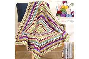 Katech Crochet Kit for Beginners,Beginner Crochet Kits for Adults Kids-Learn to Crochet Granny Squares Blanket Kit w/Easy to Follow Instructions Enough Yarn for Crocheting-Knitting Kit for Beginners