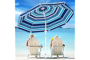 MEWAY 7.5ft Beach Umbrella with Detachable Sand Anchor & Tilt Mechanism, Portable UV 50+ Protection, Outdoor Sunshade Umbrella with Carry Bag, for Garden Beach Outdoor