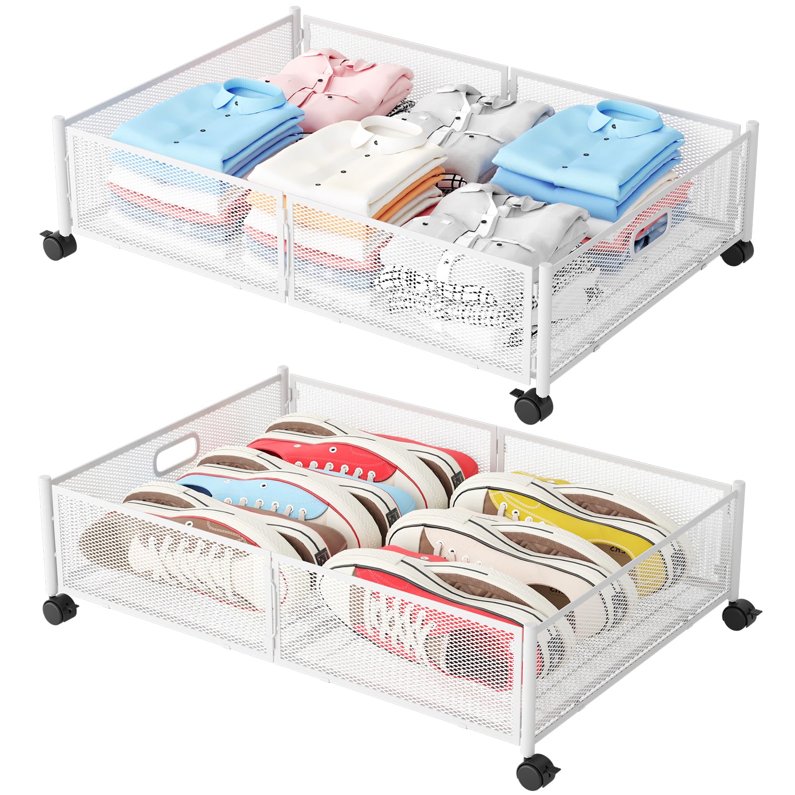 Photo 1 of Under Bed Storage with Wheels, Foldable Metal Mesh Underbed Storage Container Bins, Tool-free Assembly Clothes Drawer Organizer, 2Pack