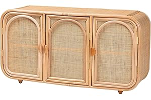 bali & pari Evania Bohemian Natural Rattan 3-Door Storage Cabinet