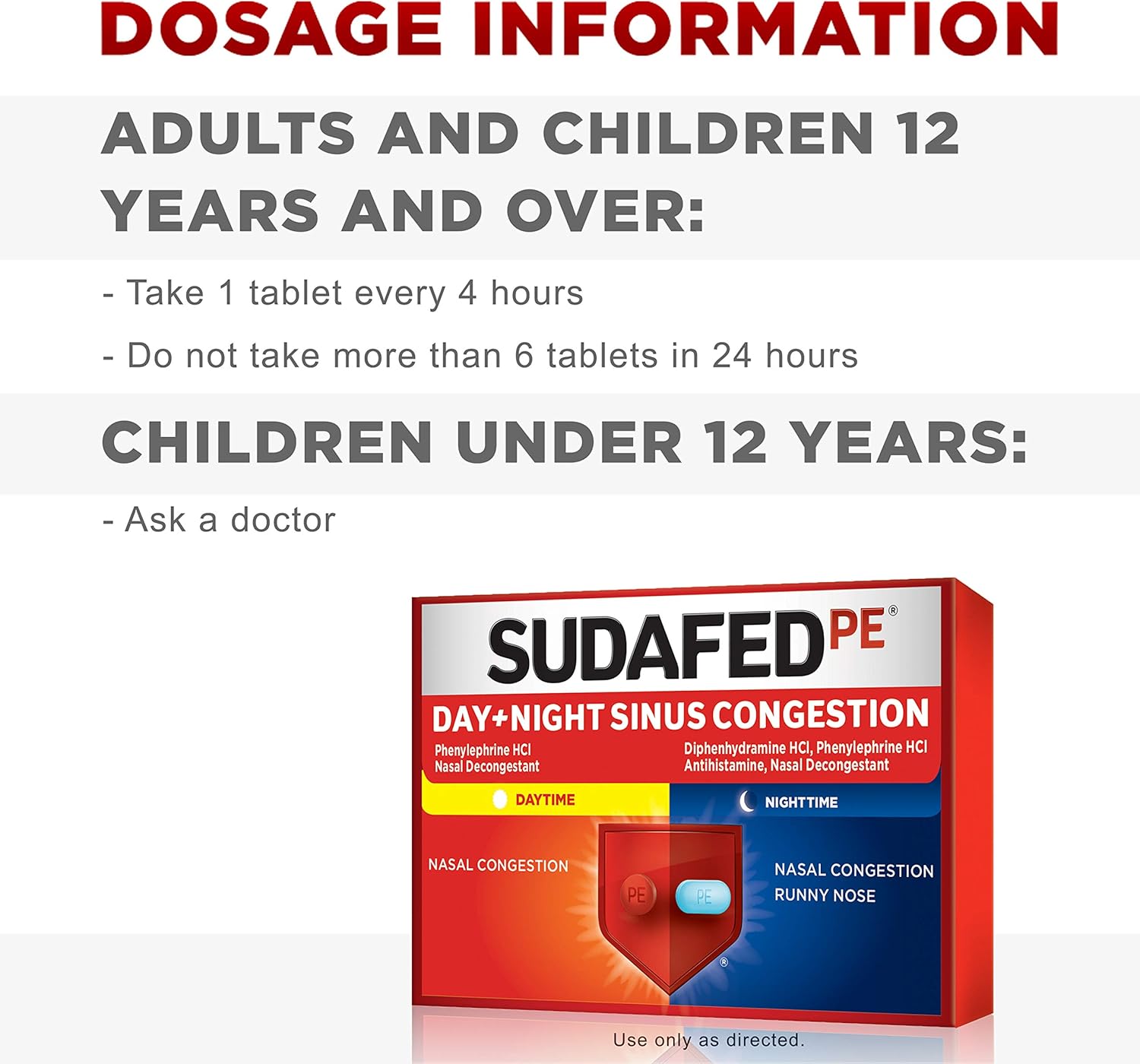 Sudafed PE Sinus Congestion Day + Night Maximum Strength Decongestant Tablets, 20 ct: Health & Personal Care