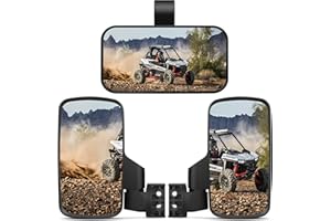 BUMBEE UTV Side Mirrors and Center Mirror, Adjustable Rearview Mirrors Fit 1.6-2" Roll Bar Compatible with Polaris Ranger RZR Can-Am X3 Yamaha Kawasaki Teryx