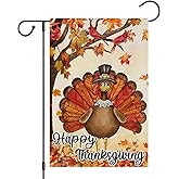 Heyfibro Happy Thanksgiving Garden Flag 12 x 18 Inch Vertical Double Sided Burlap, Turkey Garden Flags Fall Cardinals Yard Flag for Thanksgiving Day Harvest Fall Autumn Outdoor Decoration(ONLY FLAG)