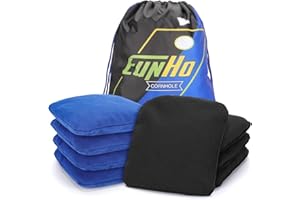 EunHo Dual Sided Cornhole Bags Set of 8 Regulation Professional Size (6×6 in)/Weight (16 oz), Sticky and Slick Side Bean Bags for Tossing Game, All Weather Pro Corn Hole Bags with Tote Bag