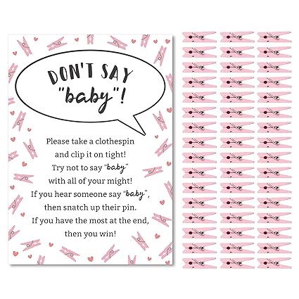 Don T Say Baby Game For Girls Baby Shower Clothespin Game Includes One 5x7 Sign And 48 Mini Pink Clothespins