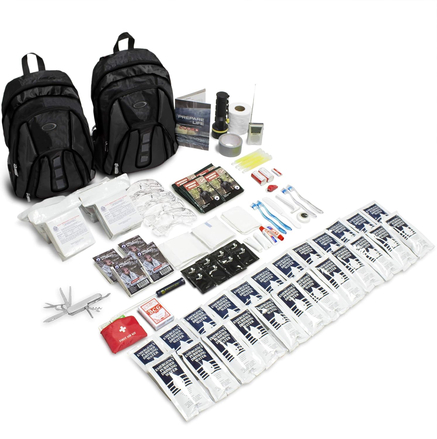 Emergency Zone The Essentials Complete Deluxe Survival 72-Hour Kit, Prepare Your Family for Hurricanes, Earthquakes, FLOODS, Emergency Disaster Go Bag- Available in 2 & 4 Person, Red or Black Bag