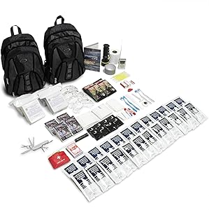 Emergency Zone The Essentials Complete Deluxe Survival 72-Hour Kit, Prepare Your Family for Hurricanes, Earthquakes, FLOODS, Emergency Disaster Go Bag- Available in 2 & 4 Person, Red or Black Bag