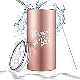 Yungyan Flower Girl Gift Cup Flower Girl Tumbler Water Bottle with Straw, Cleaning Brush, Ribbon for Wedding Proposal Valentine Party Gift from Bride(Rose Gold,1 Set)
