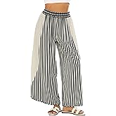 Athlisan Womens Summer Casual Loose Striped Wide Leg Lounge Pants Elastic Waist Palazzo Trousers