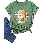 Christian Shirts for Womens with God All Things are Possible T-Shirts Short Sleeve Casual Religious Faith Tee Tops