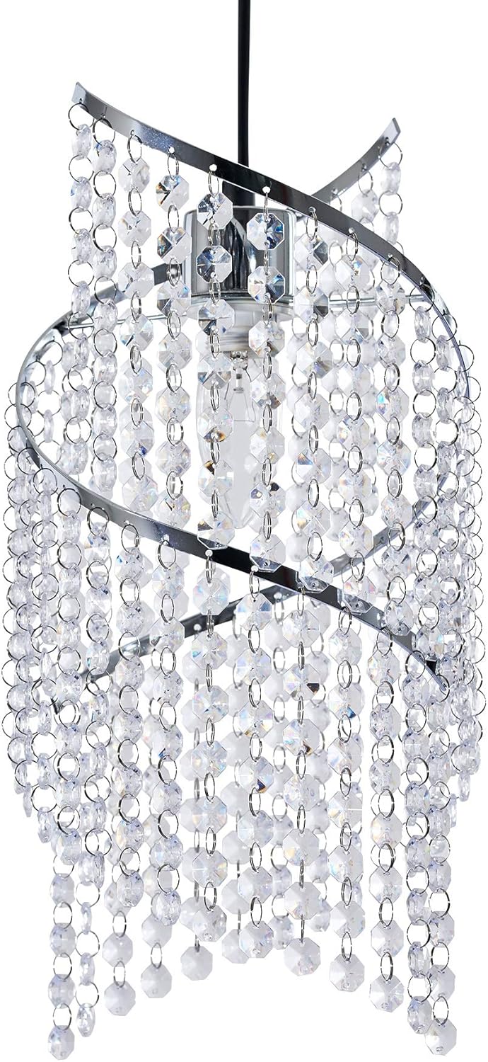 Innoteck Spiral Droplet Ceiling Pendant Light Shade, Chrome Frame with Acrylic Crystals - Image 3