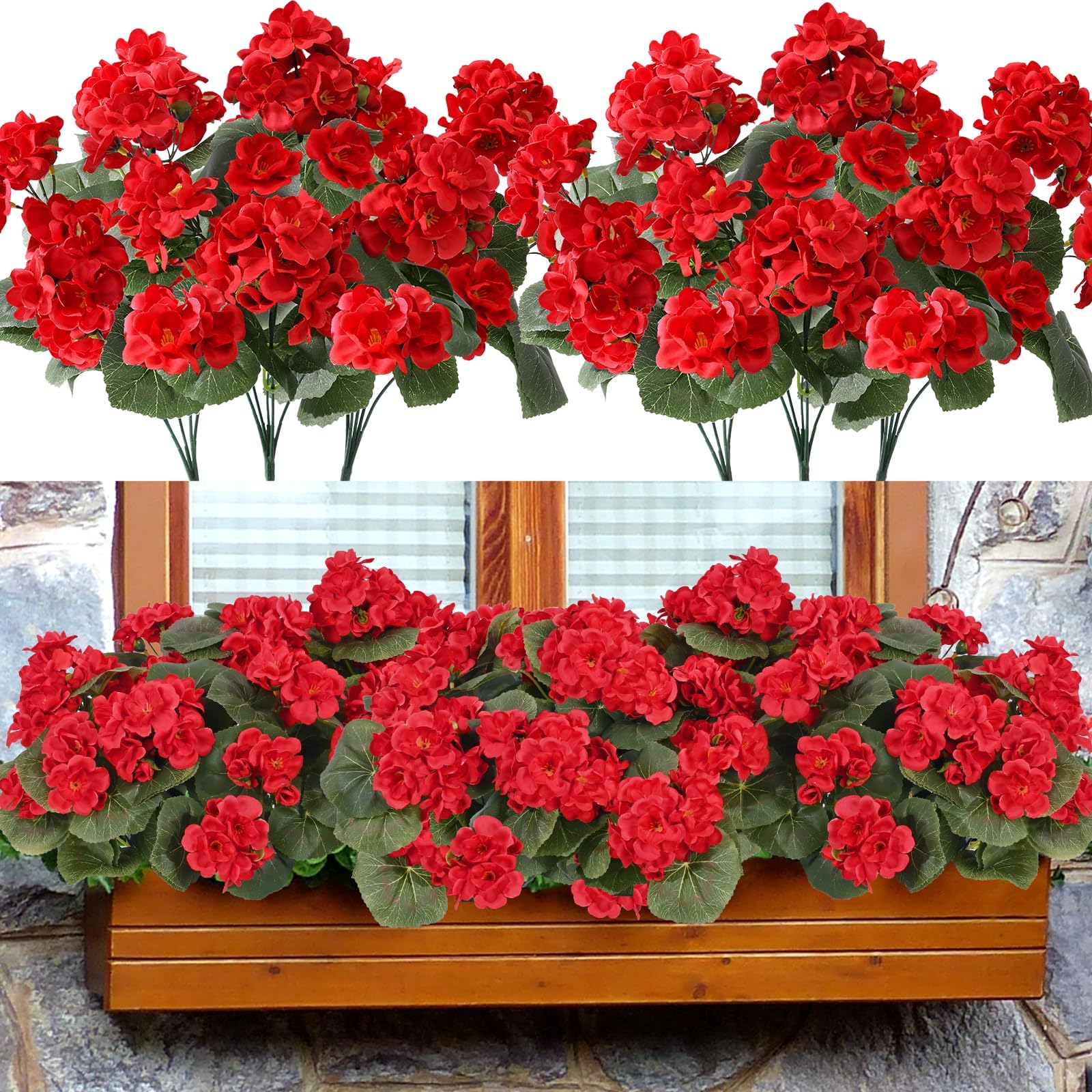 Photo 1 of Waipfaru 4Pcs Artificial Flowers for Outdoors?Artificial Geraniums for Outdoors UV Resistant Fake Outdoor Plants?Artificial Silk Flowers for Indoor Garden Porch Window Farmhouse Decor