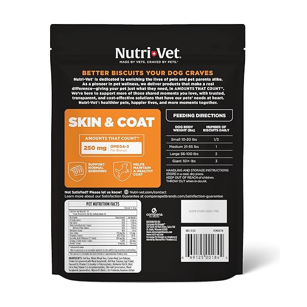 NUTRI-VET SKIN & COAT BISCUITS FOR DOGS, TASTY DOG TREAT, SKIN AND COAT SUPPLEMENT, OMEGA 3 FISH OIL, MADE WITH OMEGA 3 AND BIOTIN, FISH OIL TREAT FOR PETS, CHICKEN & KRILL FLAVOR, 16 OZ