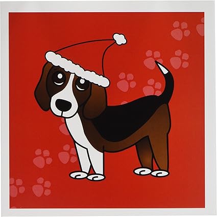 3drose Cute Beagle Dessin Animé Chien Rouge Avec Chapeau
