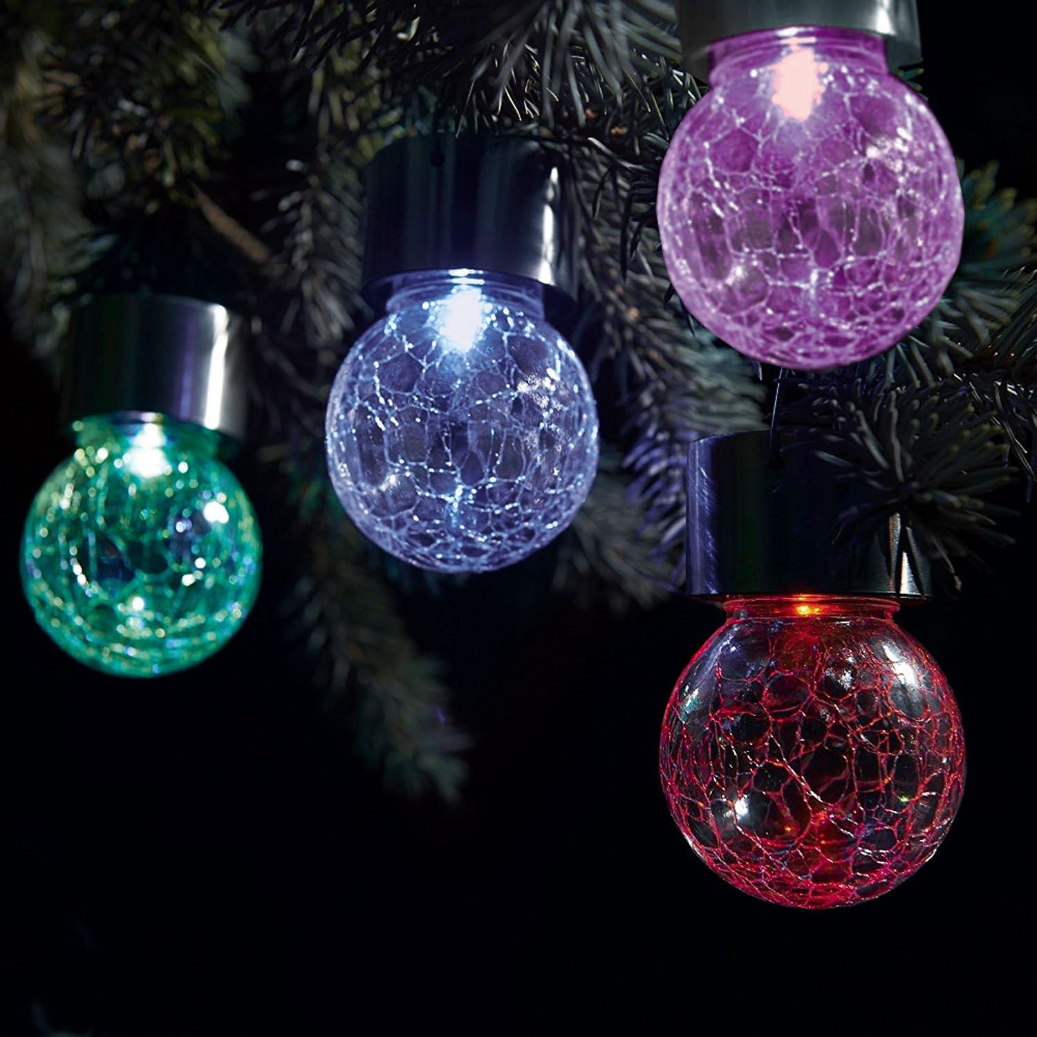 Solalite® Set of 6 Solar Hanging Crackle Ball Globe Lights Outdoor