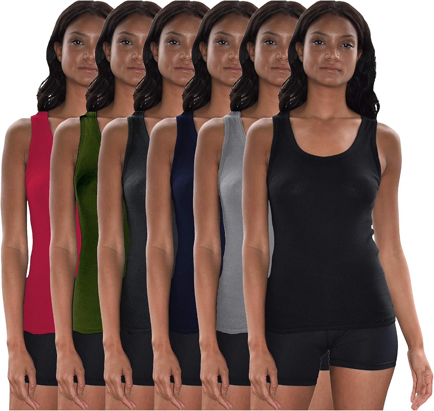 Sexy Basics Tank Tops for Women, 6 Pack & 12 Pack Cotton -Flex Tank Tops at  Women’s Clothing store