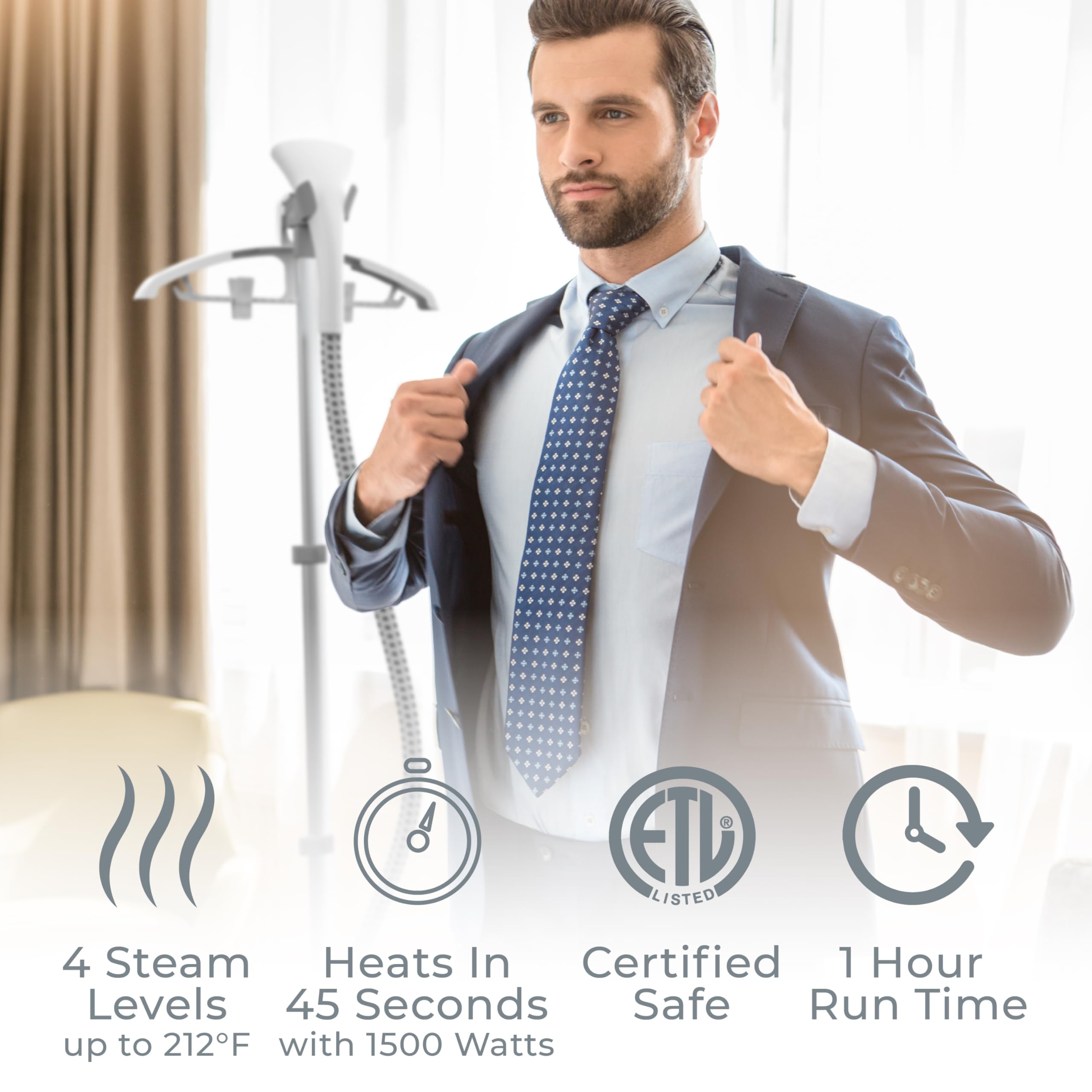 Pure Enrichment PureSteam Pro Upright Clothes Steamer - Professional Standing Garment Steamer & Foot Pedal - Half Gallon Tank with 1 Hr of Steam at 4 Heat Levels that Heats in 45 Seconds