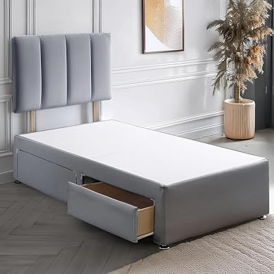 ComfoRest 3FT Single Divan Bed with Drawers Silver Headboard UK Made