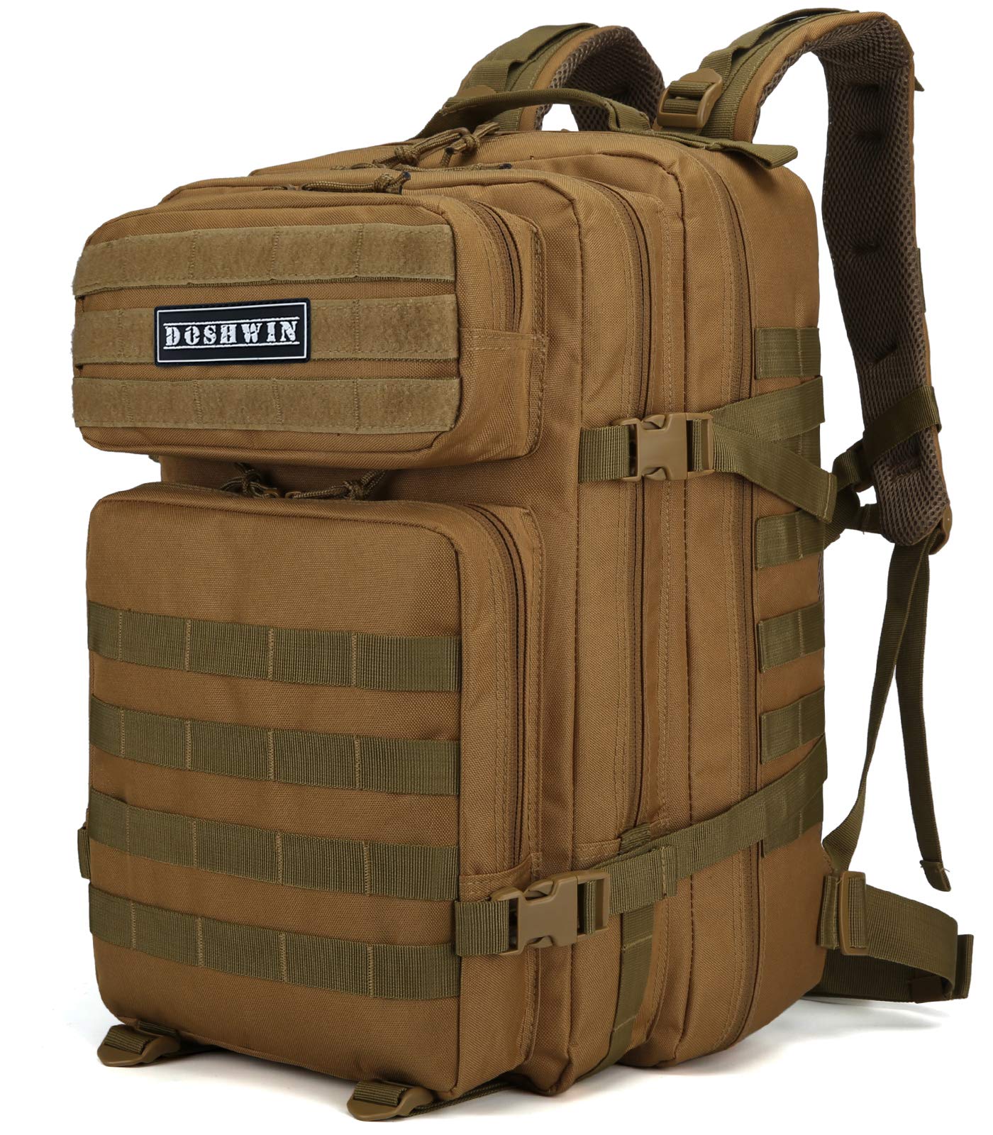 Doshwin 40L Military Backpack Tactical Army Assault Pack Molle Camo Rucksack for Camping Trekking Travel Hiking (Khaki)