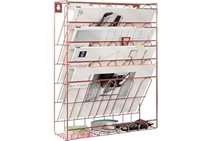 PAG 5-Tier Metal Wall Mounted File Holder Magazine Organizer for Home Offices and Desks (Rose Gold)