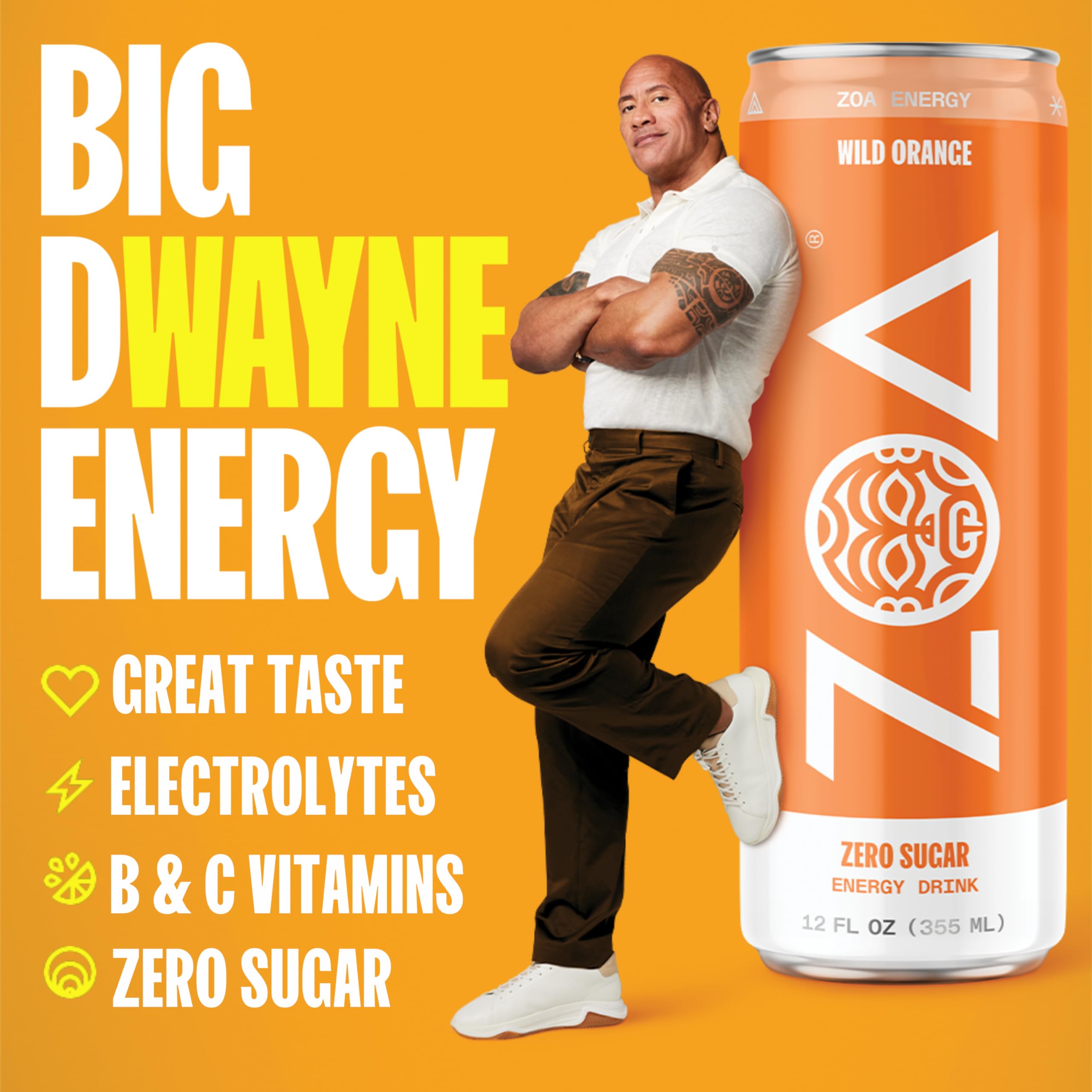 ZOA Zero Sugar Energy Drinks, Wild Orange - Sugar Free with Electrolytes, Healthy Vitamin C, Amino Acids, Essential B-Vitamins, and Caffeine from Green Tea - 12 Fl Oz (12-Pack)