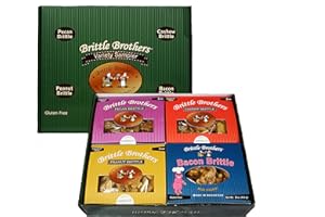 Brittle Brothers Variety Gift Set : 4-8 oz. Box Pack Voted #1 Peanut Cashew Pecan Bacon Corporate Candy Snack Birthday Sampler Christmas Mother Father