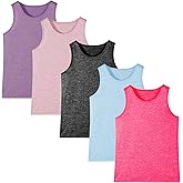 5 Pack Girls Youth Kids Tank Top Active Quick Dry Sleeveless Moisture Wicking Tank Tops Performance Shirts (Age 5-16Y)