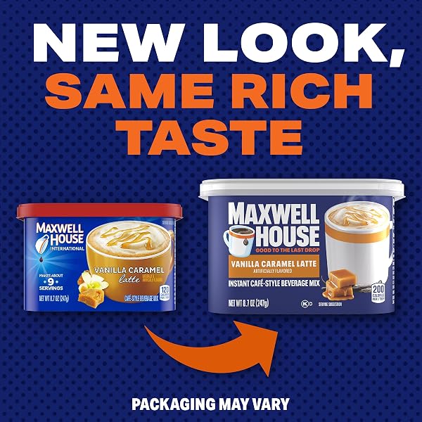 MAXWELL HOUSE INSTANT CAFE-STYLE BEVERAGE MIX, EASY TO PREPARE, 1 CANISTER, FOR QUICK MORNING COFFEE OR AFTERNOON TREAT, VANILLA CARAMEL LATTE, KOSHER DAIRY, 8.7 OZ