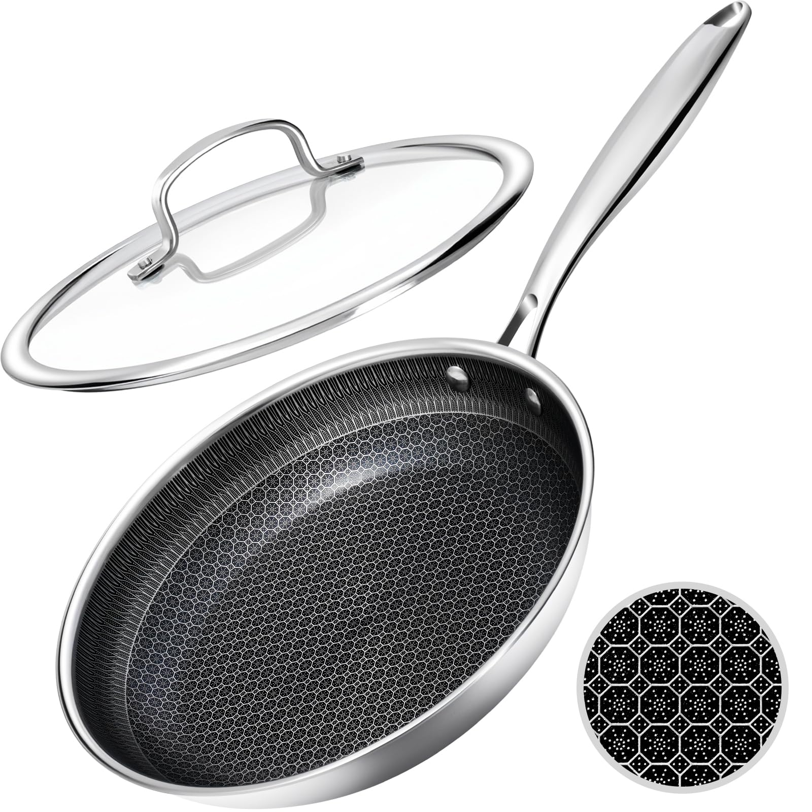 useluck nonstick frying pans with lid, 12-inch non stick skillet with honeycomb surface,dishwasher-friendly,oven-safe,induction compatible,pfas-free,non-toxic,compatible with all cooktops.