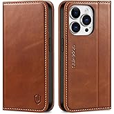 SHIELDON Case for iPhone 14 Pro 5G 2022, Genuine Leather Wallet Case with Kickstand RFID Blocking Card Holder Magnetic Shock Absorbing Cover Compatible with iPhone 14 Pro 6.1" - Retro Brown