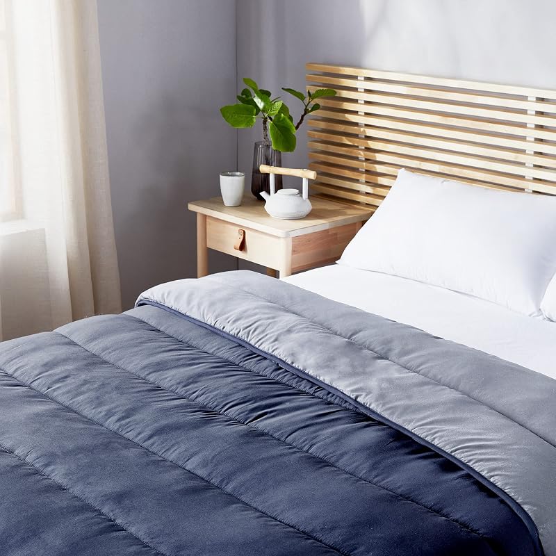 Home - Relleno Nórdico Reversible Fibra 300 gr - Edredón Cama 100/105 - Tacto Pluma, Cálido, Transpirable, Color Gris Claro/Gris Natural, 180 x 220 cm