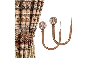 KAMANINA Curtain Holdbacks 2pcs,Imitation Wood Curtain Tiebacks Wall Mounted Curtain Hooks, Holders for Drapes with Leaf Patt