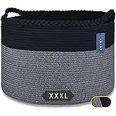 COMSE Extra Large Blanket Basket, Woven Laundry Basket, 21.7”x 13.8”, Nursery Hamper, Cotton Rope Laundry Hamper Living Room for Storage Toys Clothes Towels(Black & Gray)