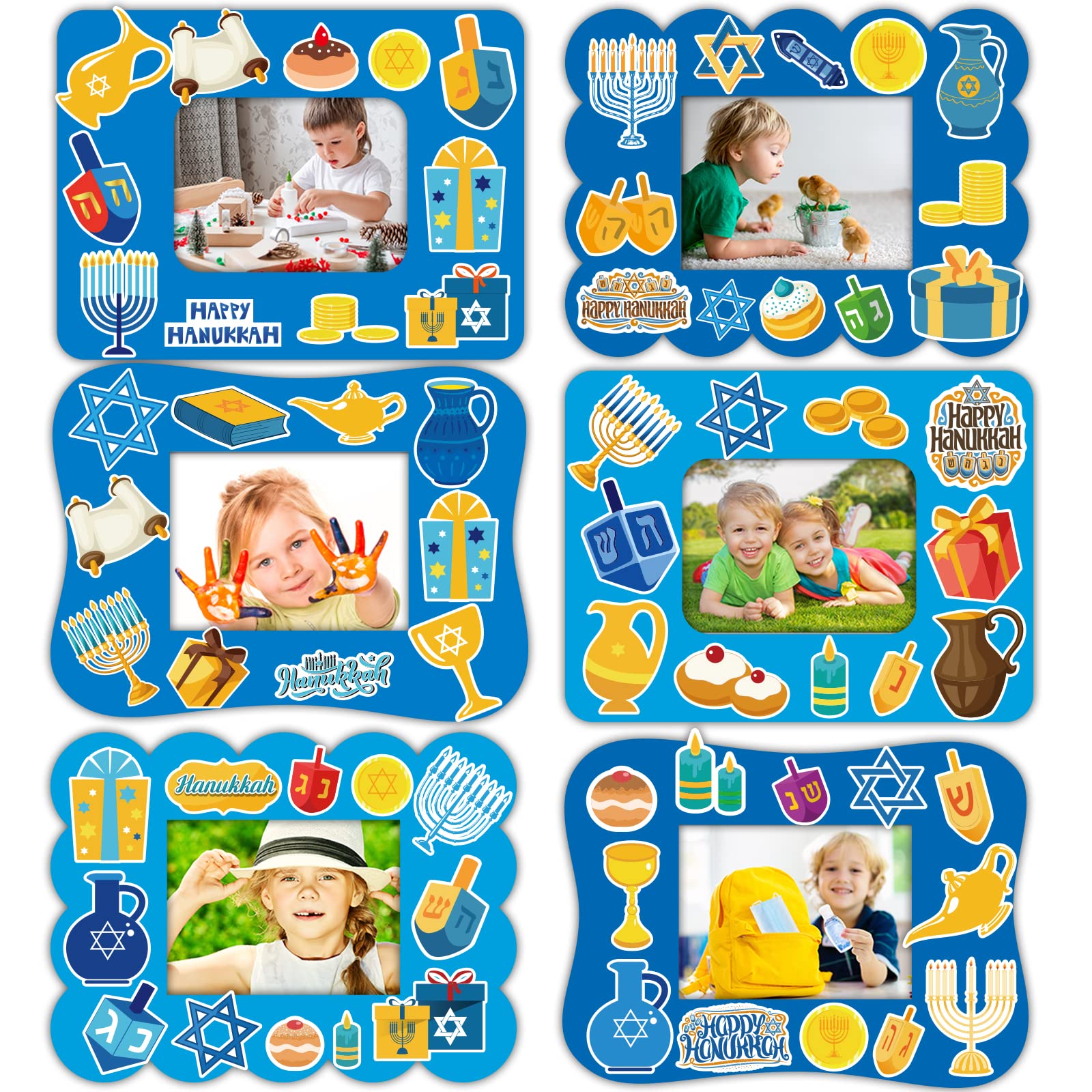 Photo 1 of 30 Packs Hanukkah Picture Frame Craft Kits for Kids Hanukkah DIY Craft Set with Menorah Dreidel Jewish Festival Stickers Home Classroom Indoor Game Activities