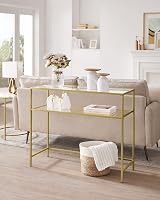 VASAGLE Console Table Gold Glass Top 35x100x80cm Adjustable Legs view 3