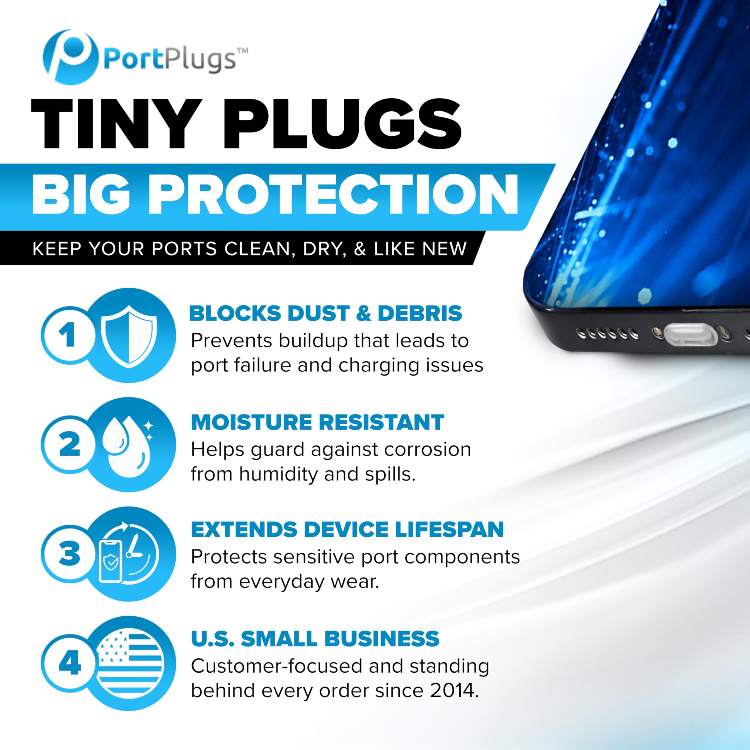 PortPlugs USB C Dust Plug Cover – for iPhone 17, 16, 15, Galaxy S24–S8, Kindle, Pixel, Steam Deck, iPad & Type-C Devices – Charger Cover, USB Port Protector, Brush | Black (10-Pack)
