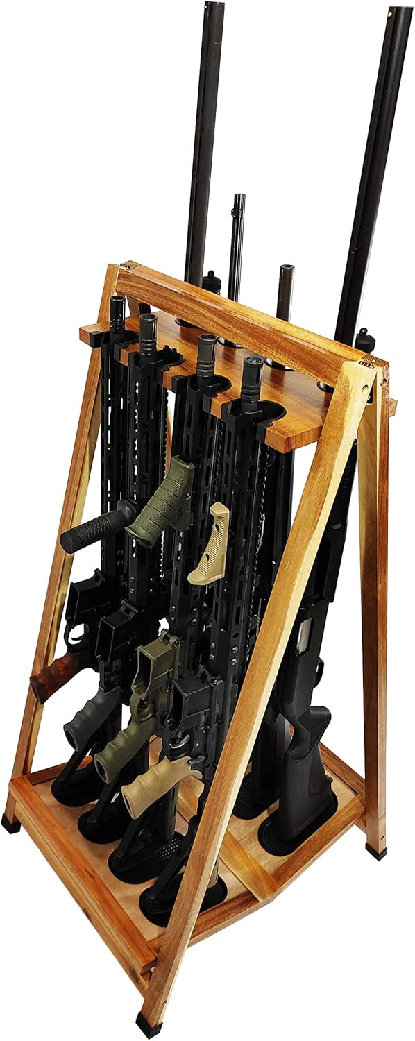 Old Cedar Outfitters Lacquered Wood 8 Capacity Folding Rifle and Gun Rack, Distressed Wood (GRTFL-008): Sports & Outdoors