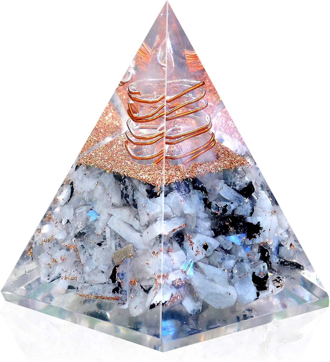 Mixed Media - New Inspirational Orgonite Pyramid for Success | Rainbow Moonstone Orgone Pyramid for Anti-stress - Calmness – Growth – Strength – Healing Crystal Gemstone Pyramid