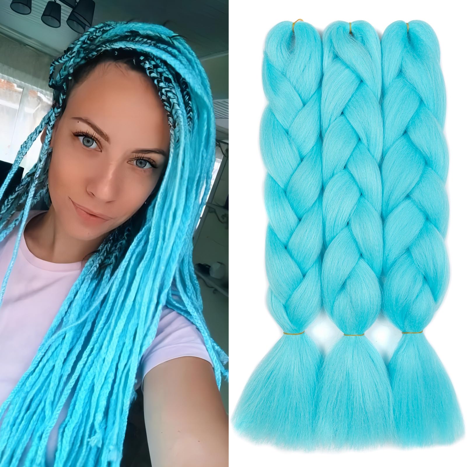 Dcbaboo Jumbo Braiding Hair Extensions 3-Pack, 24-Inch Synthetic Kanekalon Ombre Braids, Afro Crochet Braids, Twist Hair Extensions, 300g, Sky Blue — image 1