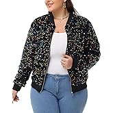 Anna-Kaci Women's Sequin Jacket Plus Size Sparkly Zip Bomber Coat With Pockets For Concert Party