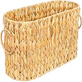 Fhuopoer Large Toilet Paper Storage Basket, Wicker Toilet Paper Holder Basket for Bathroom, Natural Water Hyacinth Narrow Basket, Slim Toilet Paper Basket for 6 Mega Rolls, Magazines & Towels